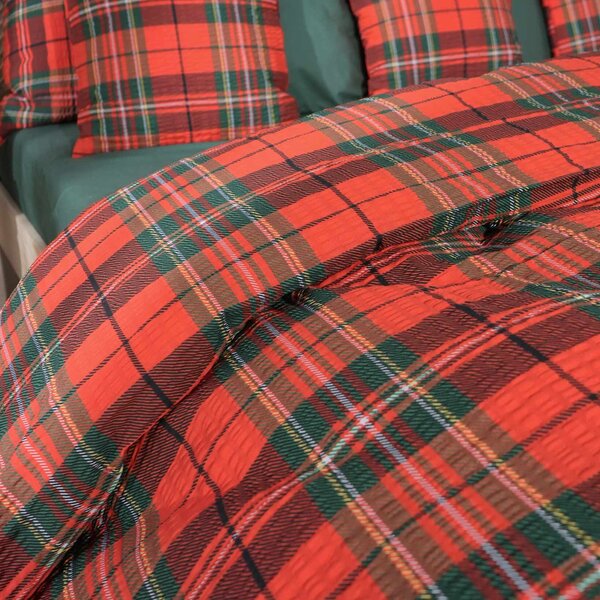 Goldea vánoční krepové povlečení - červené káro 140 x 200 a 70 x 90 cm