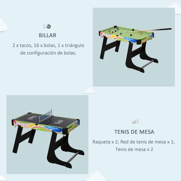 Skládací herní stůl HOMCOM 4v1 - Stolní fotbálek, Air Hockey, Pool, Ping Pong s příslušenstvím - 86,5x43,5x64 cm | Aosom