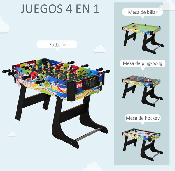 Skládací herní stůl HOMCOM 4v1 - Stolní fotbálek, Air Hockey, Pool, Ping Pong s příslušenstvím - 86,5x43,5x64 cm | Aosom