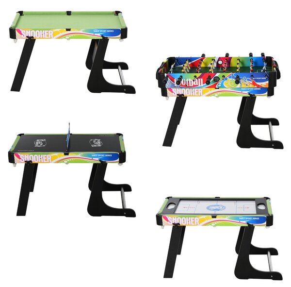 Skládací herní stůl HOMCOM 4v1 - Stolní fotbálek, Air Hockey, Pool, Ping Pong s příslušenstvím - 86,5x43,5x64 cm | Aosom