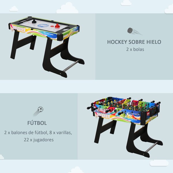 Skládací herní stůl HOMCOM 4v1 - Stolní fotbálek, Air Hockey, Pool, Ping Pong s příslušenstvím - 86,5x43,5x64 cm | Aosom