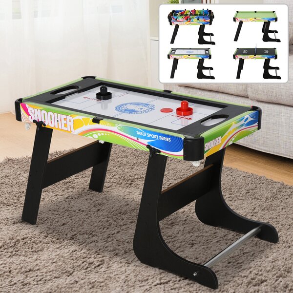 Skládací herní stůl HOMCOM 4v1 - Stolní fotbálek, Air Hockey, Pool, Ping Pong s příslušenstvím - 86,5x43,5x64 cm | Aosom