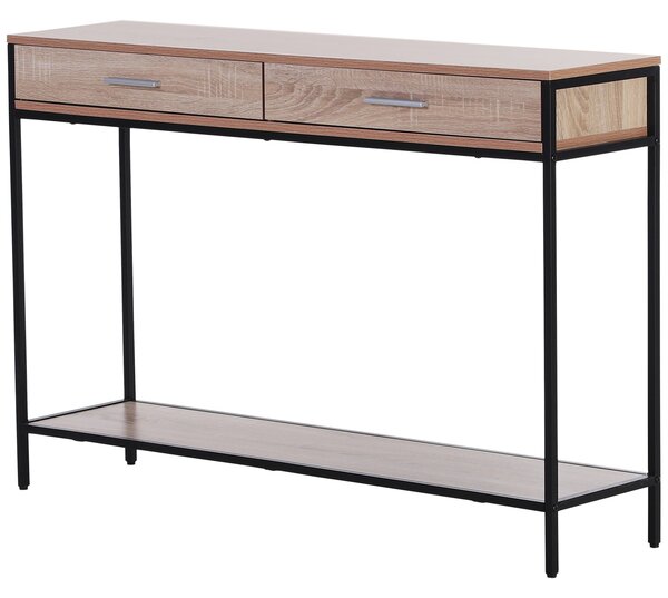 HOMCOM Konferenční stolek v industriálním stylu s šuplíky a ocelovou konstrukcí pro vstupní halu 120x30x81,5 cm Dub | Aosom
