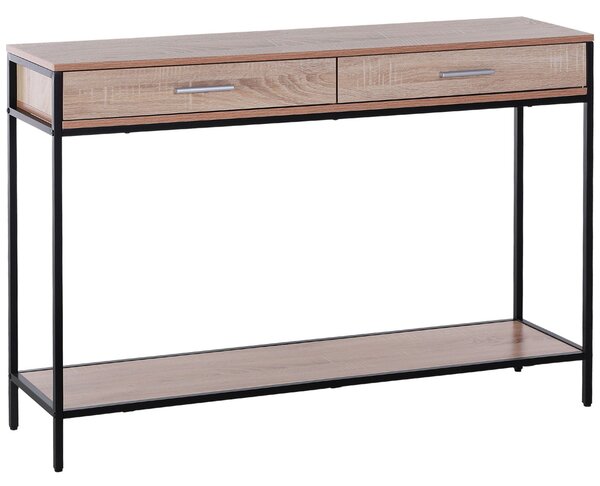 HOMCOM Konferenční stolek v industriálním stylu s šuplíky a ocelovou konstrukcí pro vstupní halu 120x30x81,5 cm Dub | Aosom