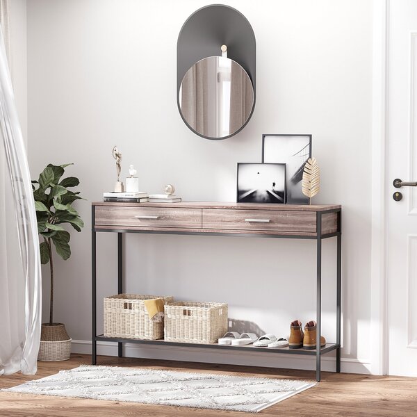 HOMCOM Konferenční stolek v industriálním stylu s šuplíky a ocelovou konstrukcí pro vstupní halu 120x30x81,5 cm Dub | Aosom