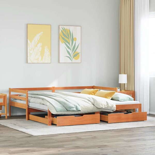 Válenda s přistýlkou a zásuvkami hnědá 90x190 cm masiv borovice 3302163