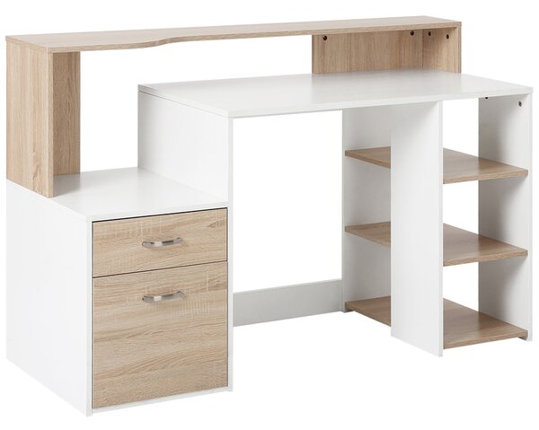 HOMCOM Počítačový stůl 137x55x92 cm s 3 policemi, 2 zásuvkami a stojanem na tiskárnu pro domácí kancelář | Aosom