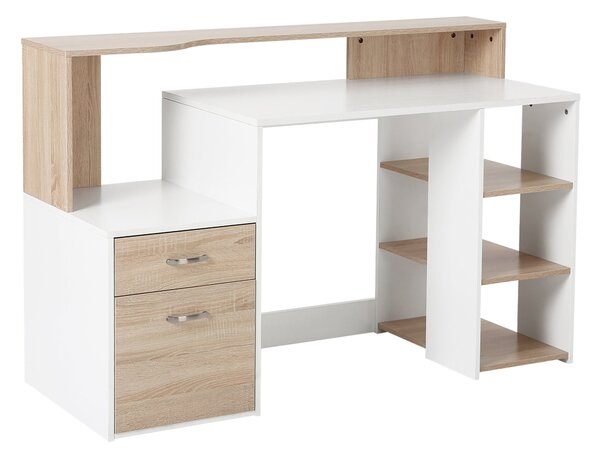 HOMCOM Počítačový stůl 137x55x92 cm s 3 policemi, 2 zásuvkami a stojanem na tiskárnu pro domácí kancelář | Aosom