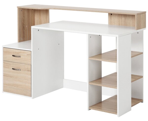 HOMCOM Počítačový stůl 137x55x92 cm s 3 policemi, 2 zásuvkami a stojanem na tiskárnu pro domácí kancelář | Aosom
