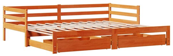 Válenda s přistýlkou a zásuvkami hnědá 90x190 cm masiv borovice 3302163