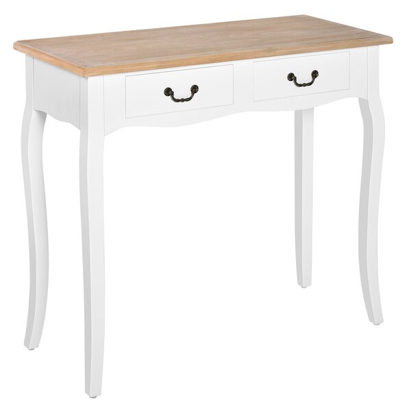HOMCOM Konzolový stolek s 2 zásuvkami Retro design pro předsíň, chodbu, obývací pokoj a ložnici, borovice 87x34x78,5 cm Bílý | Aosom