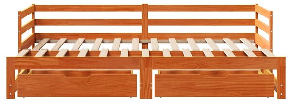 Válenda s přistýlkou a zásuvkami hnědá 90x190 cm masiv borovice 3302163