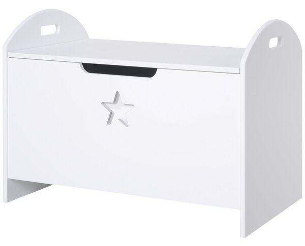 HOMCOM Dětský úložný box na hračky s flipovým víkem a bezpečnostním mechanismem 62x40x46,5 cm Prostorný prostor nosnost 20 kg Bílá | Aosom