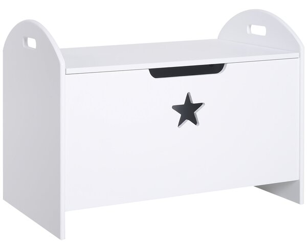 HOMCOM Dětský úložný box na hračky s flipovým víkem a bezpečnostním mechanismem 62x40x46,5 cm Prostorný prostor nosnost 20 kg Bílá | Aosom