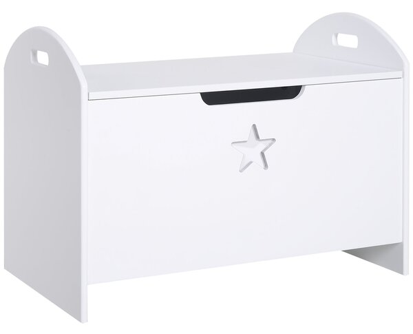 HOMCOM Dětský úložný box na hračky s flipovým víkem a bezpečnostním mechanismem 62x40x46,5 cm Prostorný prostor nosnost 20 kg Bílá | Aosom
