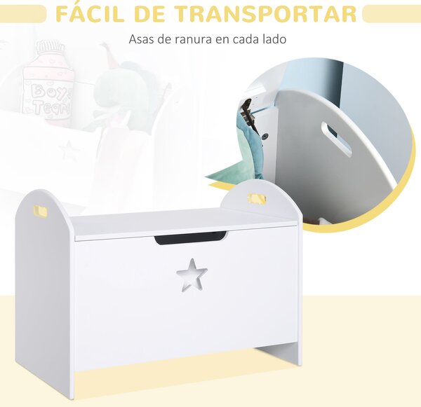 HOMCOM Dětský úložný box na hračky s flipovým víkem a bezpečnostním mechanismem 62x40x46,5 cm Prostorný prostor nosnost 20 kg Bílá | Aosom