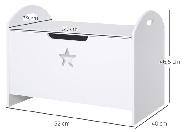 HOMCOM Dětský úložný box na hračky s flipovým víkem a bezpečnostním mechanismem 62x40x46,5 cm Prostorný prostor nosnost 20 kg Bílá | Aosom