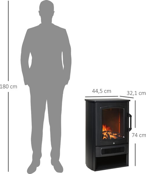 Elektrický krb Fortuna Lai Elektrický krb s realistickým efektem plamenů, termostatem, 1000 W/2000 W pro místnosti do 25 m², černý 44,5 x 32,1 x 74 cm