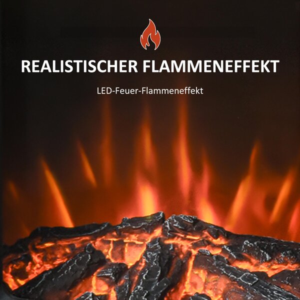 Elektrický krb Fortuna Lai Elektrický krb s realistickým efektem plamenů, termostatem, 1000 W/2000 W pro místnosti do 25 m², černý 44,5 x 32,1 x 74 cm