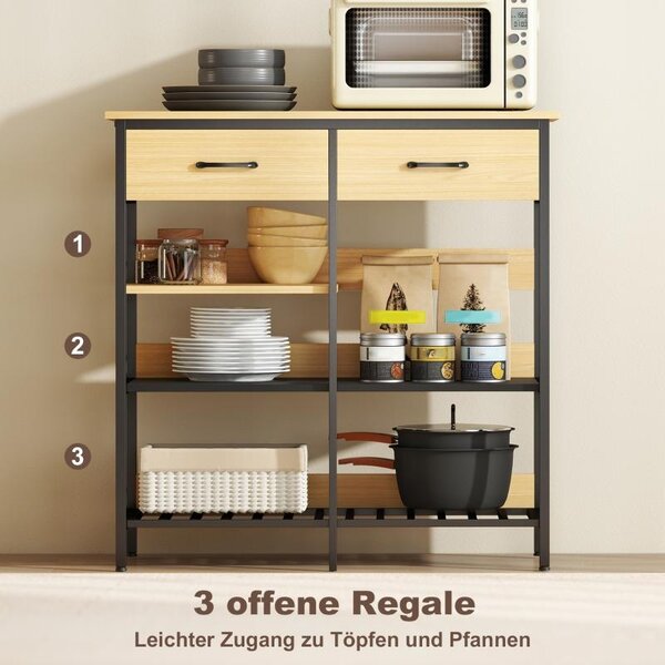 Fortuna Lai Sideboard, komoda se 2 zásuvkami, 3 otevřenými policemi, kuchyňská skříňka do kuchyně, obývací pokoj 90 x 40 x 91 cm, přírodní dřevo