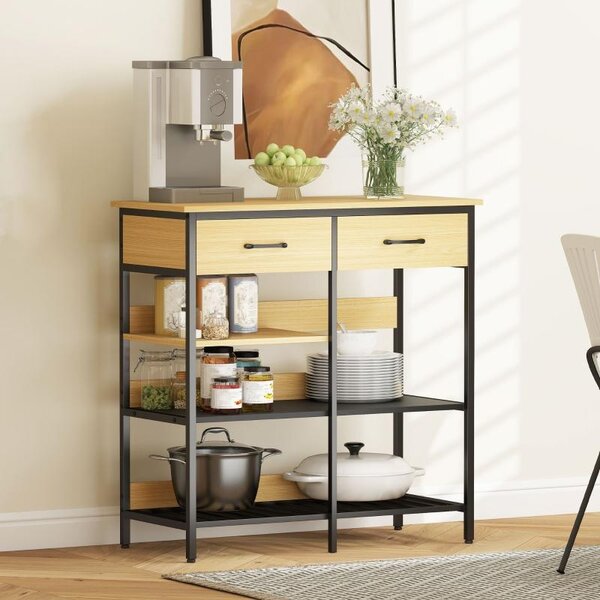 Fortuna Lai Sideboard, komoda se 2 zásuvkami, 3 otevřenými policemi, kuchyňská skříňka do kuchyně, obývací pokoj 90 x 40 x 91 cm, přírodní dřevo