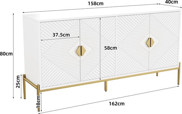 Příborník, skříň a úložná skříň Fortuna Lai - komoda do obývacího pokoje, jídelny a předsíně - 162 x 40 x 80 cm (š/v/d)