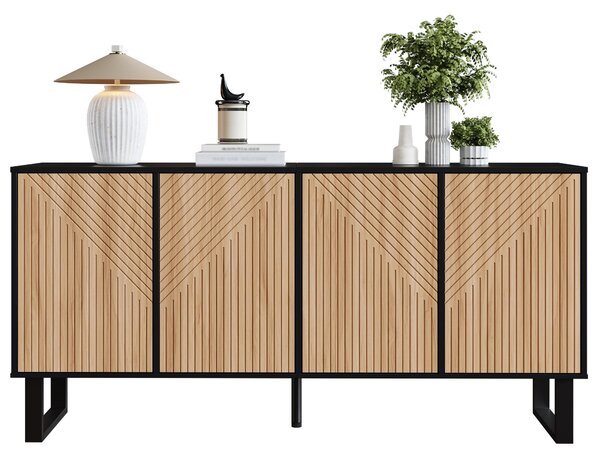 Fortuna Lai Moderní, minimalistická komoda, kontrastní design v černém dřevěném dezénu, 3D pruhovaný čelní panel, extra velký úložný prostor, vhodná do vstupní haly a obývacího pokoje