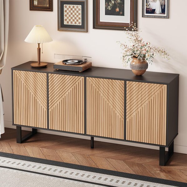 Fortuna Lai Moderní, minimalistická komoda, kontrastní design v černém dřevěném dezénu, 3D pruhovaný čelní panel, extra velký úložný prostor, vhodná do vstupní haly a obývacího pokoje