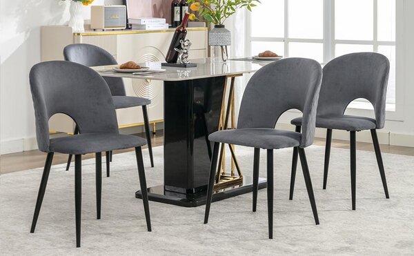 Fortuna Lai jídelní židle (4 ks), čalouněná židle Designová židle s opěrkou, sedák z veluru, kovový rám, nastavitelné nohy, diamantový vzor na opěrce, šedá barva