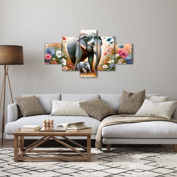 Obraz - Sloní máma, akvarel (125x70 cm)