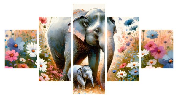 Obraz - Sloní máma, akvarel (125x70 cm)