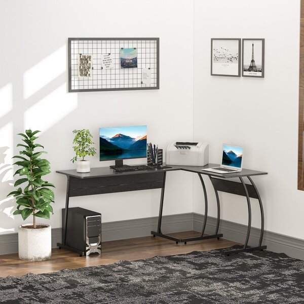 HOMCOM Rohový Počítačový Stůl pro Kancelář a Studium, Minimalistický Moderní, Velký Prostor 112,5x152x74 cm Černý | Aosom