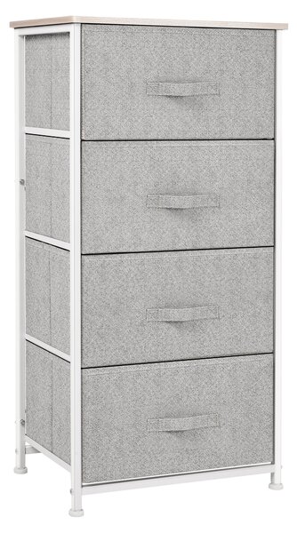 HOMCOM Komoda se 4 látkovými zásuvkami, úložný kabinet multifunkční pro ložnici, obývací pokoj a chodbu 45x30x92 cm šedá | Aosom