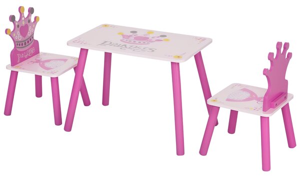 HOMCOM Dětský Dřevěný Stolek a 2 Židle Sada 55x34x42 cm pro Děti 2-4 roky Růžová | Aosom