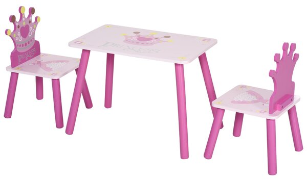 HOMCOM Dětský Dřevěný Stolek a 2 Židle Sada 55x34x42 cm pro Děti 2-4 roky Růžová | Aosom