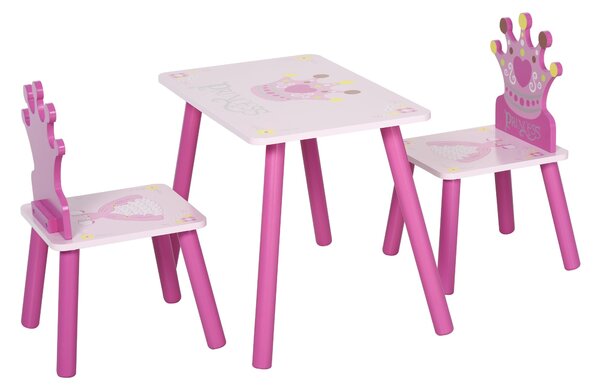HOMCOM Dětský Dřevěný Stolek a 2 Židle Sada 55x34x42 cm pro Děti 2-4 roky Růžová | Aosom