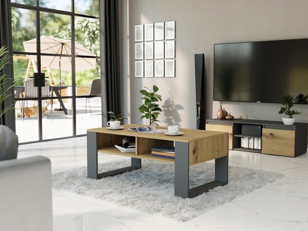 Konferenční stolek Framire obdélníkový 90 x 58 x 55 cm antracit, dub artisan