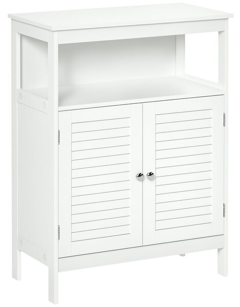 Kleankin koupelnová skříňka s 2 žaluziovými dveřmi a otevřenou policí, velký úložný prostor, moderní design 60x30x81,6 cm bílá | Aosom