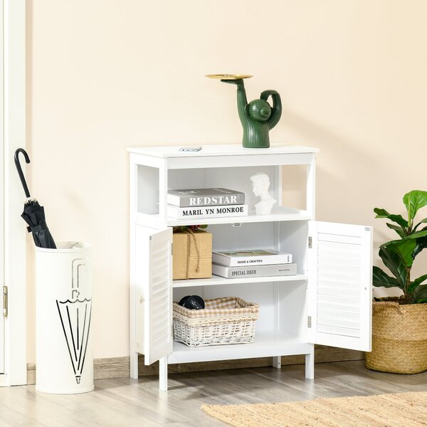 Kleankin koupelnová skříňka s 2 žaluziovými dveřmi a otevřenou policí, velký úložný prostor, moderní design 60x30x81,6 cm bílá | Aosom