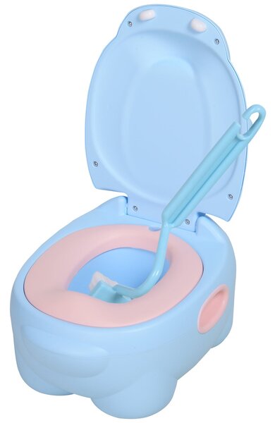 HOMCOM Dětský nočník ve tvaru hrocha 2 v 1 s odnímatelným nočníkem a toaletním štětcem pro učení, nosnost 25 kg, 40x30x23 cm, modrý | Aosom