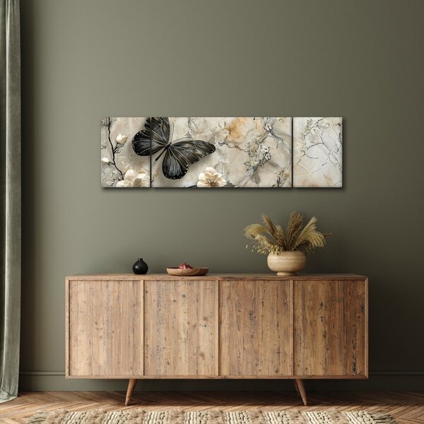 Obraz - Mramorové pozadí s motýli (170x50 cm)