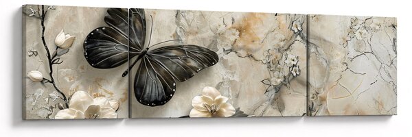 Obraz - Mramorové pozadí s motýli (170x50 cm)