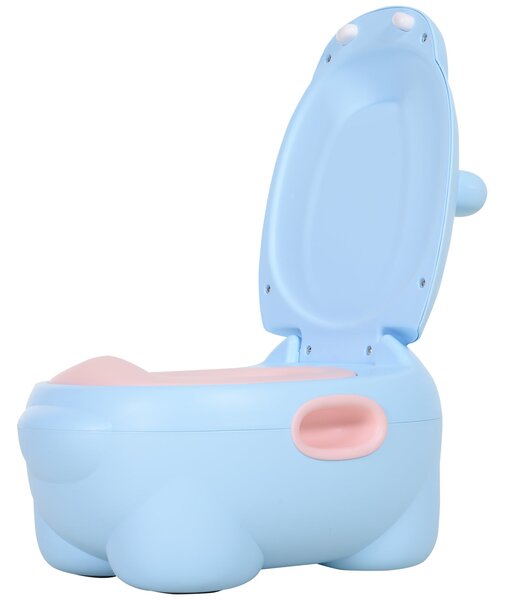 HOMCOM Dětský nočník ve tvaru hrocha 2 v 1 s odnímatelným nočníkem a toaletním štětcem pro učení, nosnost 25 kg, 40x30x23 cm, modrý | Aosom