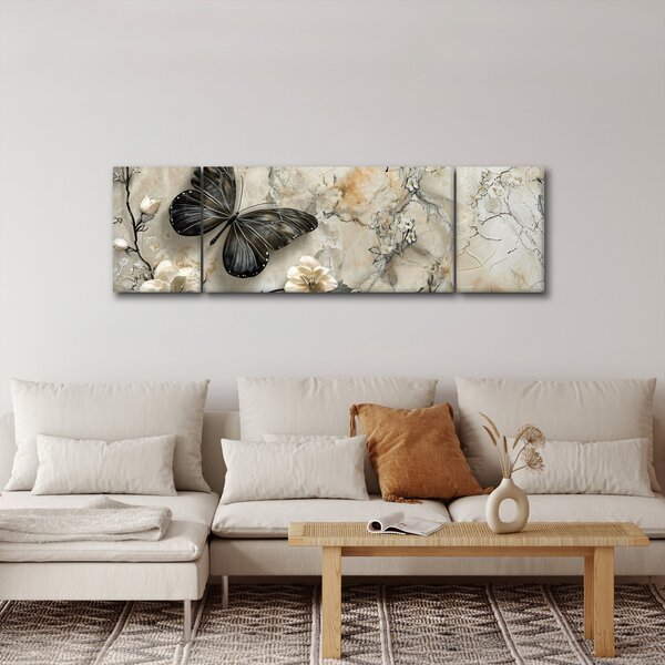 Obraz - Mramorové pozadí s motýli (170x50 cm)
