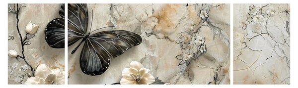 Obraz - Mramorové pozadí s motýli (170x50 cm)