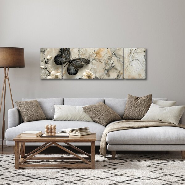Obraz - Mramorové pozadí s motýli (170x50 cm)