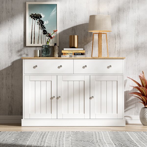 Komoda Fortuna Lai 120 x 36 x 80,5 cm - nábytek do obývacího pokoje s rytou strukturou - bílá