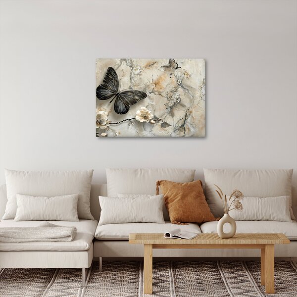 Obraz - Mramorové pozadí s motýli (70x50 cm)