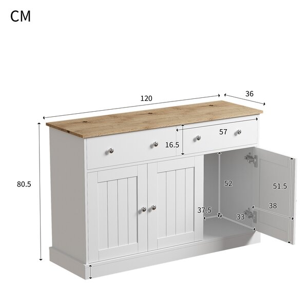 Komoda Fortuna Lai 120 x 36 x 80,5 cm - nábytek do obývacího pokoje s rytou strukturou - bílá