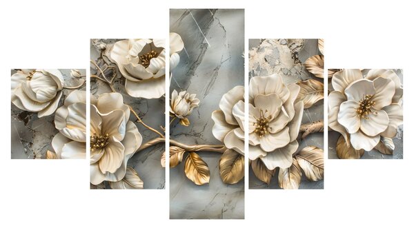 Obraz - Mramorové pozadí s květy (125x70 cm)